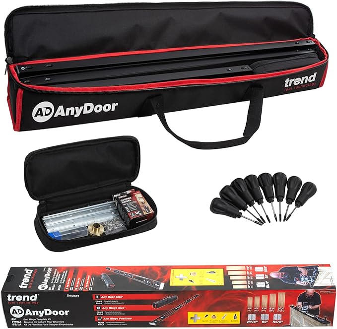 Trend Door Installation Kit with 9ft AnyDoor Hinge Jig, Foot Operated Door Lifter, Door Stand and Router Bit, Adjustable for Standard Door Sizes, H/JIG/D/B1