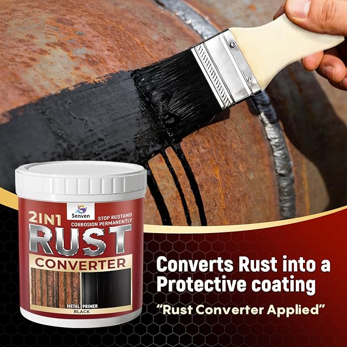 2 in 1 Rust Converter & Metal Primer 5 oz Black Rust Reformer Paint for Metal, Trailer, Truck Frame, Car Chassis, Automotive Rust Encapsulator & Inhibitor, Heat Resistance Rust Black Paint for Metal