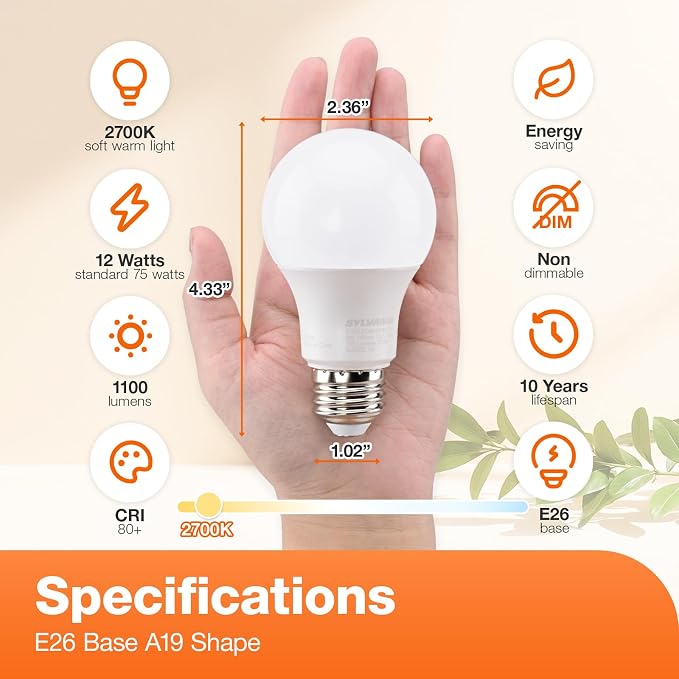 Sylvania LED Light Bulb, 75W Equivalent A19, Efficient 12W, Medium Base, Frosted Finish, 1100 Lumen, Soft White - 24 Pack (41300)