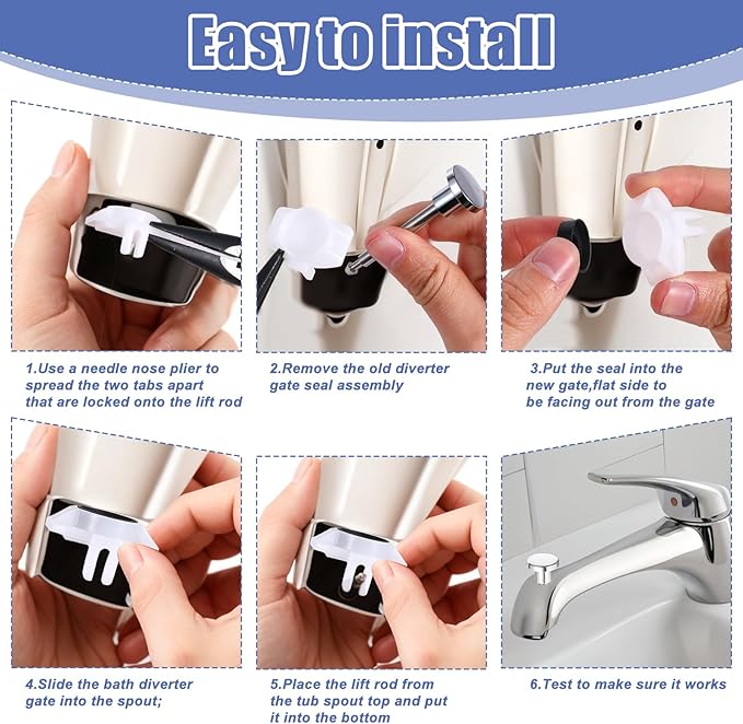 2 Set Tub Spout Diverter Repair Kit Universal Shower Diverter Repair Kit, Includes 2 Diverter Valve Stems, 2 Cup Seals and 2 Gates, Bathroom Bathtub Leaky Faucet Repair Replacement Parts