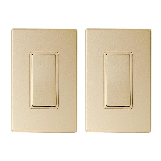 ELEGRP Matte Champagne Gold 3 Way Decorator Light Switch, 15A 120-277V, Paddle Rocker Switch Replacement, On/Off Wall Switch, Self-Grounding, Residential Grade, with Mid Wall Plate, UL/CUL, 2 Pack