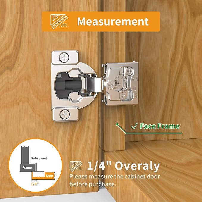 Chibery 30 Pack 1/4" Small Overlay 4D Concealed Hinges for Face Frame Door, Soft Close On/Off Switch, Self Closing, 105° Open Angle Concealed Stainless Steel Hinges for Framed Cabinet, Satin Nickel