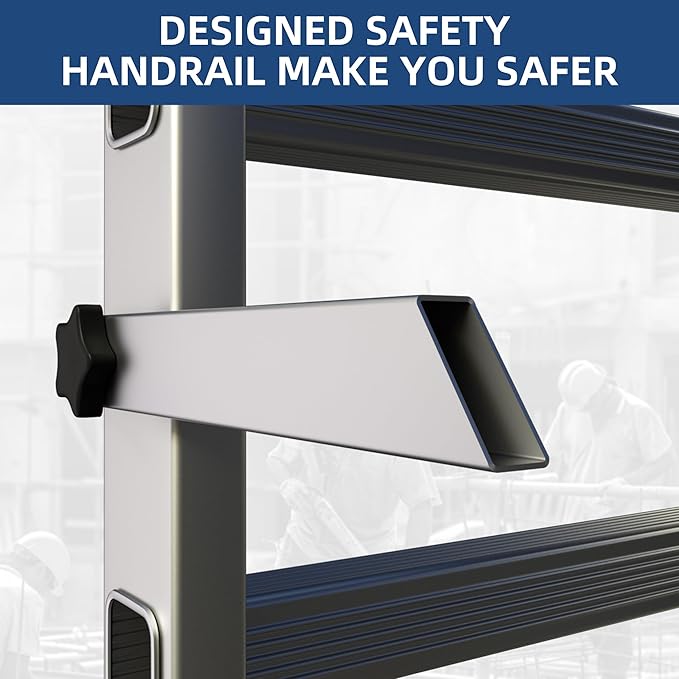 APARECIUM 10' Foldable Aluminum Scaffolding Ladder, Multipurpose Rolling Work Platform, Scaffold Tower, Ladder Stool Bench, Adjustable Platform, 330 Lbs Duty Rate