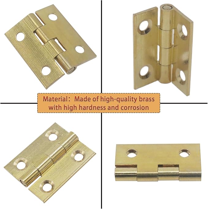8pcs 1 Inch Gold Cabinet Door Hinges, Lasting Brass Folding Butt Hinges, Surface Polishing Mini Bifold Door Hinges, Small Door Hinges for Cabinets Furniture Drawer Doors
