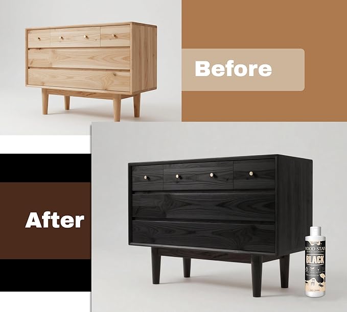Wood Stain, 8.5oz/250ml Water Based Wood Stain for Indoor and Outdoor Furniture, Cabinet, Wood Panel, Door, Trim and More - Fast Drying, Low Odor＆Non-Toxic, Easy to Apply, Multiple Finishes (Black)