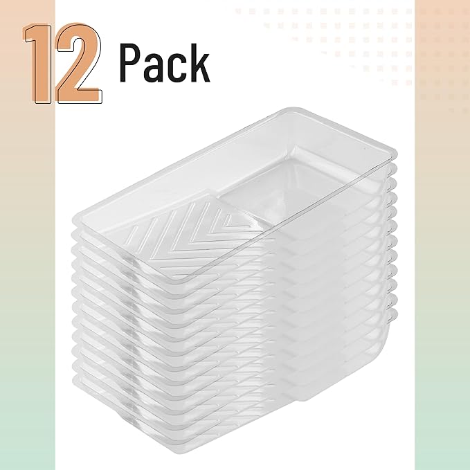 Bates- Paint Tray Liner, 4 Inch, 12 Pack, Clear, Plastic Disposable Paint Tray for Painting Walls