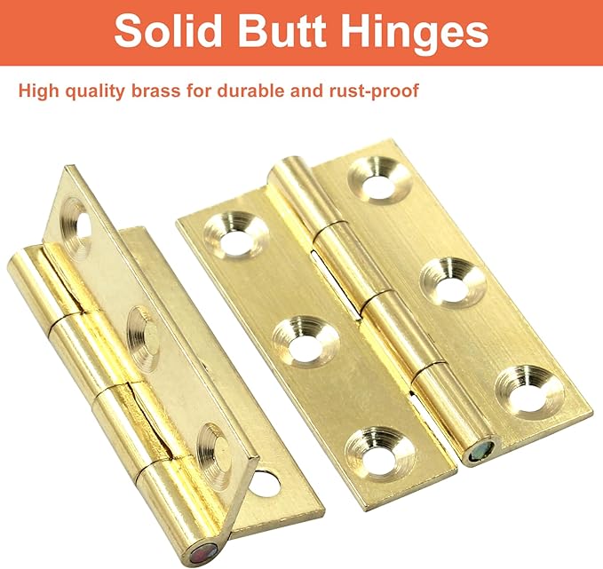 Piutouyar 8 Pack Butt Hinge 1.5 Inch Mini Solid Brass Hinges for Small Cabinet, Folding Craft With Mounting Screws for Boxes, Gate, Drawer