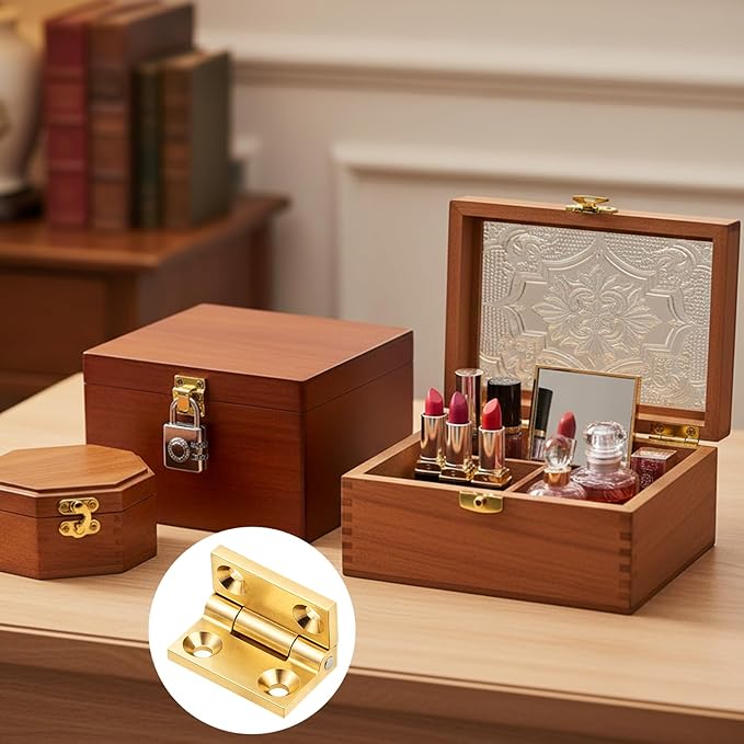2Pcs Mini Solid Brass Hinges 90 Degree Jewelry Box Hinges with Screws Solid Small Hinge for Wooden Box Jewelry Gift Boxes Wooden Case Delicate Boxes 19x12.5mm/0.75"x0.49"