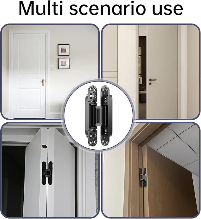 4-Pack 7 inch Hidden Hinges for Doors Invisible Hinges Concealed Zinc Alloy 180 Degree Swing 3 Way Adjustable Butt Silent Door Hinge 7 x 2.8 x 1 inch (Black