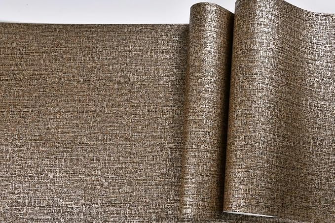 Chocolate Gold Non-pasted Wallpaper, Metallic Sheen,17.7" x 236.0" | Textured Traditional Wallpaper, Stunning Metallic Sheen, Dark Brown for living room , commercial decor