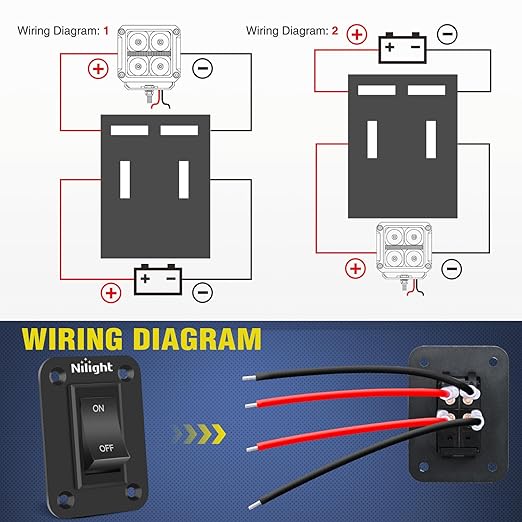 Nilight ON-Off Switch Panel 4 PIN DPST Toggle Switches Panel 12V 20A Black Anodized Aluminium Switch Shell Bracket with Screws Ternimals Jumper Wires Set for Cars Trailers Boats RV Camper