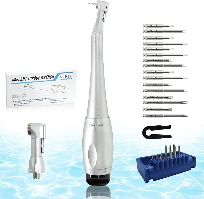Dental Implant Torque Wrench Kit, Dental Torque Wrench with 7 Torque Settings (5-35N.cm), Replaceable Head & 16 Precision Bits, Metal Lock, Autoclavable 135°C/275°F for Dental Clinic