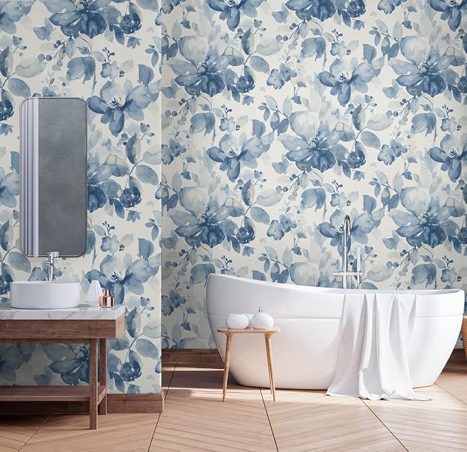 NextWall Watercolor Flower Peel and Stick Wallpaper (Bluestone)