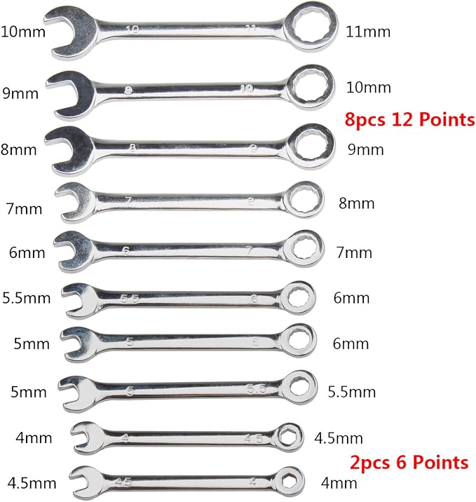 Larcele 20 Pcs Small Wrench Set 4mm-11mm Combination Open and Box End Wrench Spanner Set Metric and SAE MNBS-03