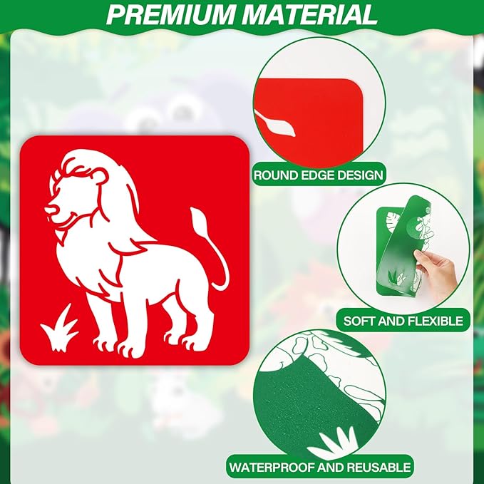 36pcs Animal Drawing Stencils for Kids 8 Inch Sidewalk Chalk Stencils Painting Large Washable Reusable Jungle Animals Themed Primary Shape Template for Kids Toddlers Preschool