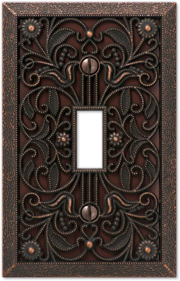 Amerelle 65TDB Filigree Wallplate, 1 Toggle, Cast Metal, Aged Bronze, 1-Pack