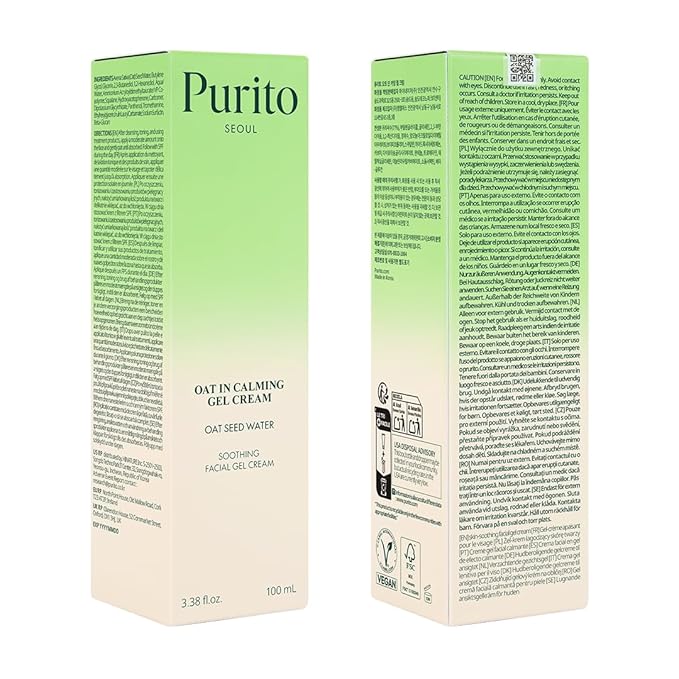 PURITO Oat In Calming Gel Cream, Non-Comedogenic, 77% Oat Seed Water Lightweight Water-Gel Face Moisturizer, Fragrance-Free, Vegan Korean Skincare, Sensitive & Blemish-Prone Skin, 100 mL
