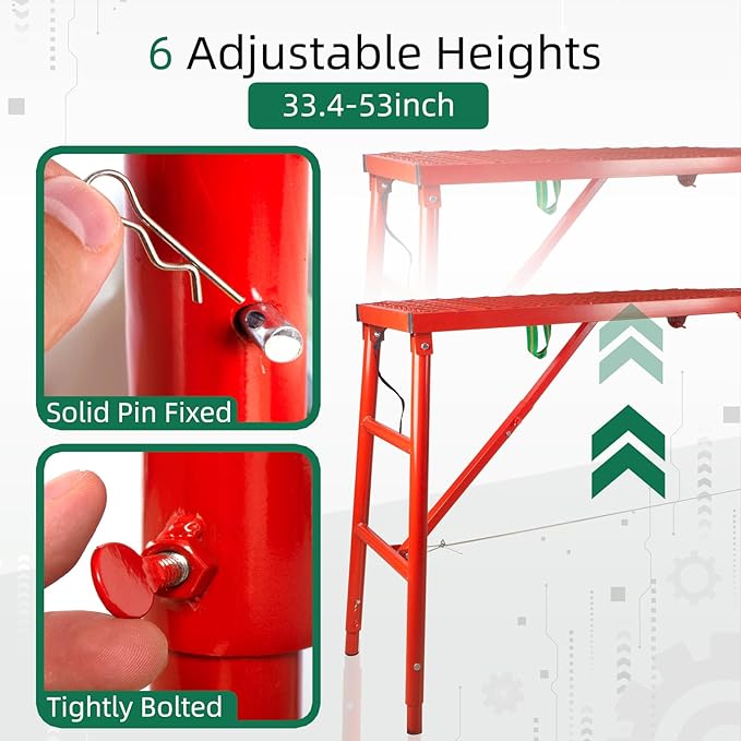 Folding Scaffolding Platform, 71(L) x15.7(W) x51(H)''770 Lbs, Adjustable Steel Industrial Step Ladders, Portable Heavy Duty Work Platform for Construction Sites and Renovations