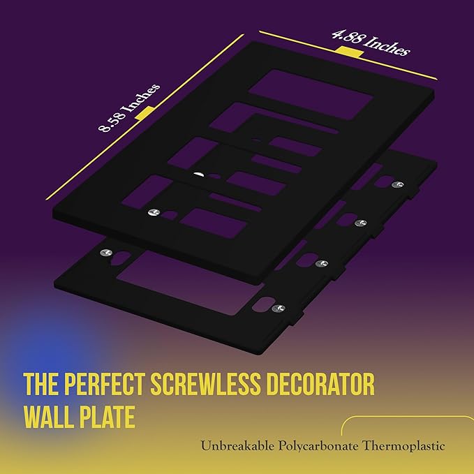 ENERLITES Screwless Decorator Wall Plates Child Safe Outlet Covers, Gloss Finish, Medium Size 4-Gang 4.88" H x 8.58” L, Unbreakable Polycarbonate Thermoplastic, SI8834M-BK, Black