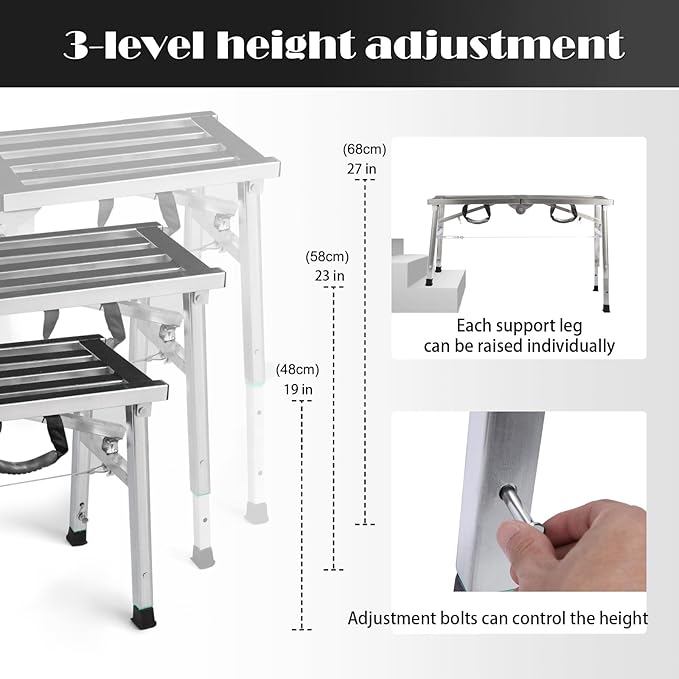 Folding Work Platform 400 Lbs, Height Adjustment 19-27"(H), Portable Steel Step Ladder Stool, Perfect for RV Cleaning, Home Painting and Reaching High Places