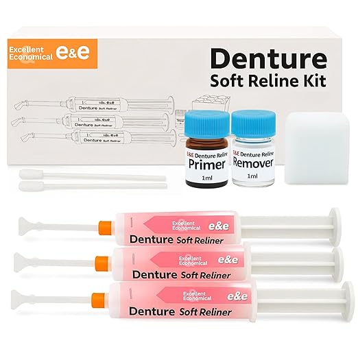 E&E Upper & Lower Denture Reline Kit – 3–6 Month Long-Lasting Soft Silicone Reliner, Refit Loose Dentures, Cushions Gums & Delivers Secure All-Day Comfort
