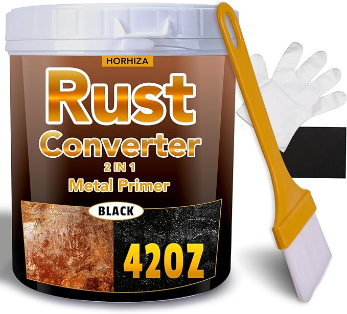 2 in 1 Rust Converter & Metal Primer, 42 Oz Black Rust Inhibitor Paint for Metal, Rust Conversion Paint, Heat-Resistant Anti Rust Coating for Car, Marine, Industrial, Chassis