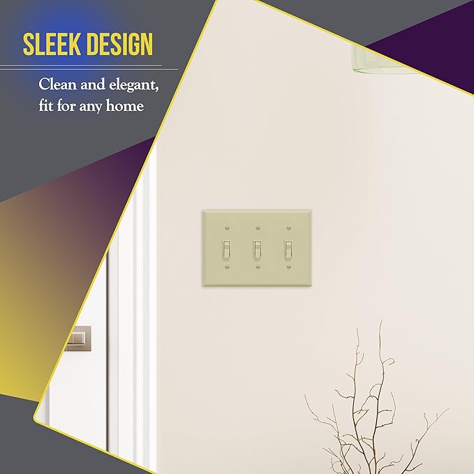 ENERLITES Toggle Light Switch Wall Plate, Gloss Finish, Size 3-Gang 4.50" x 6.38", Unbreakable Polycarbonate Thermoplastic, 8813-I, Ivory