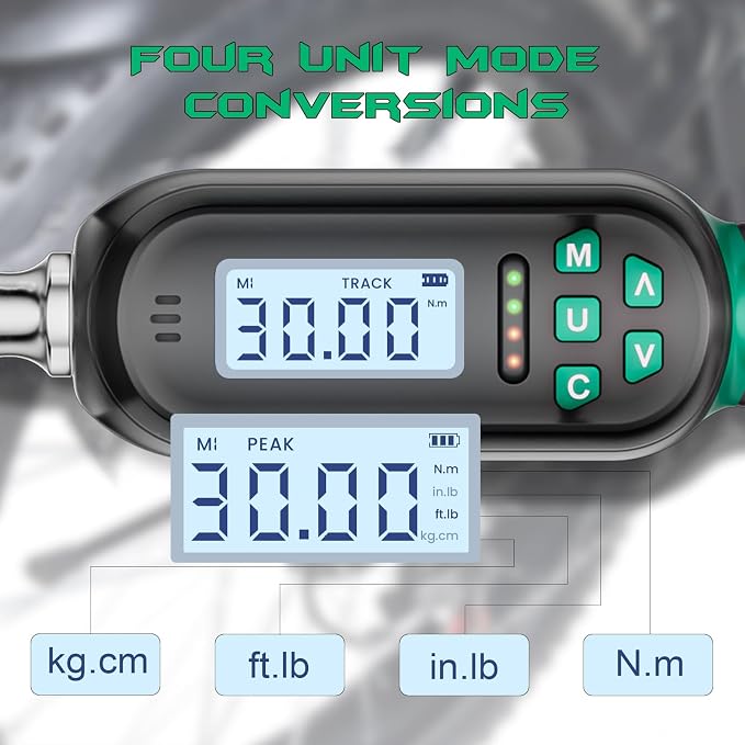 1/4" Drive Digital TorqueWrench, 1.11-22.13 Ft.lb/1.5-30 Nm, Preset Value, Buzzer/LED, ±2% Accuracy, for Gunsmithing, Bike & Motorcycle Maintenance