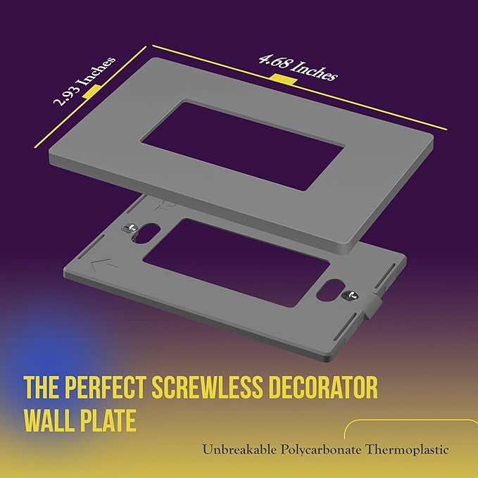 ENERLITES Screwless Decorator Wall Plate Child Safe Outlet Cover, Size 1-Gang 4.68" H x 2.93" L, Unbreakable Polycarbonate Thermoplastic, SI8831-GY-10PCS, Glossy, Gray (10 Pack)