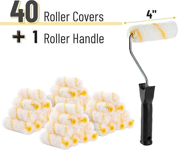 Bates- Paint Rollers, 4 inch Paint Roller with 40 Covers, Wall Painting Tool
