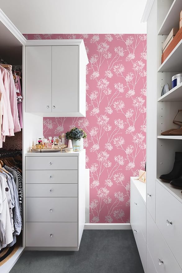 NextWall One O'Clocks Botanical Peel and Stick Wallpaper (Pink)
