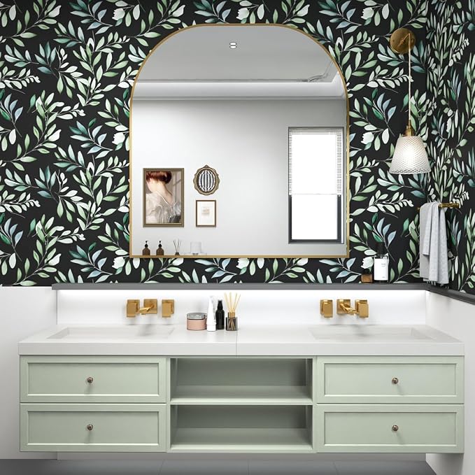 Danodoi Black Green Vintage Leaves Peel and Stick Wallpaper 17.5" x 118" | Waterproof Vinyl Self Adhesive Removable Renter Friendly Floral Contact Paper