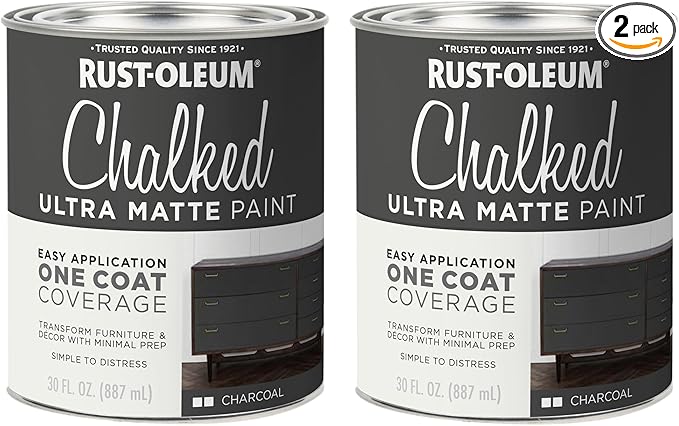 Rust-Oleum Charcoal Chalked All-in-One Ultra Matte Paint | One Coat Coverage | No Primer, Sanding, Or Topcoat Needed | Easy Clean Up | Made in USA | 30 OZ | 2 Pack