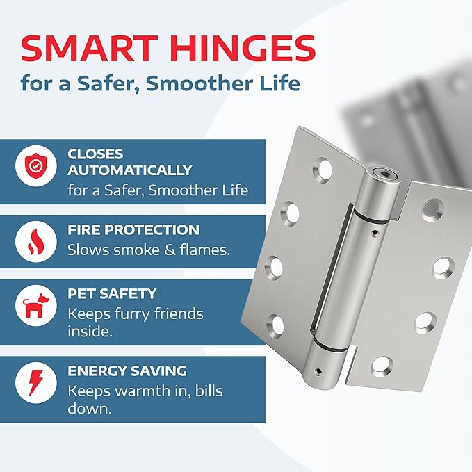 A1 ProGuard Satin Door Hinges 4.5 Inch Self Closing Hinge Hardware Adjustable Spring Hinges for Commercial Grade Self-Closing, UL Listed 3 Pack