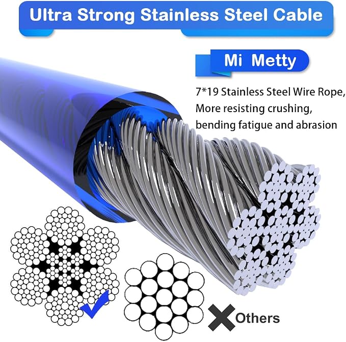 Tie Out Cable for Dogs,10/20/30/50/100FT Dog Leads for Yard Chew Proof,Heavy Duty Tie Out Cable for Large Dogs Up to 125lbs,Dog Runner Tether (Blue, 125Ibs 50ft)