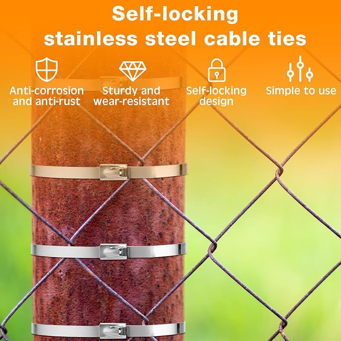 Therwen 1000 Pcs Metal Zip Ties Heavy Duty 304 Stainless Steel Multi Purpose Self Locking Cable Ties for Exhaust Machinery Fence Farm Pipe Roof Outdoor (5.9 Inch)