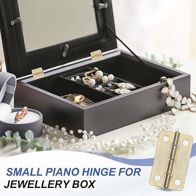MECCANIXITY Small Butt Hinges 1-1/2 Inch Mini Jewelry Box Hinge with Screw for Jewelry Wooden Boxes Cabinet Drawer Doors Gate (Gold Tone, Pack of 12)