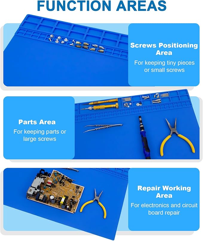 Extra Large Soldering Mat 23.7''x13.8'' 932°F Heat Resistant Silicone Repair Mat Non-Slip Large Workbench Mat for Soldering Iron, Electronic, Phone, Laptop Repair (Blue)