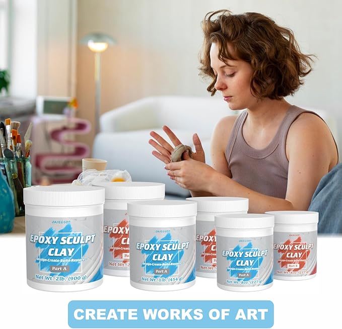 2 Pound Natural Epoxy Putty Sculpt Clay, 2 Part (A & B) Modeling Compound for Sculpting, Modeling, Building, Repairing, Self-Hardening Epoxy Clay Easily Repairs Metal, Wood, Tile, Ceramics, Plastic