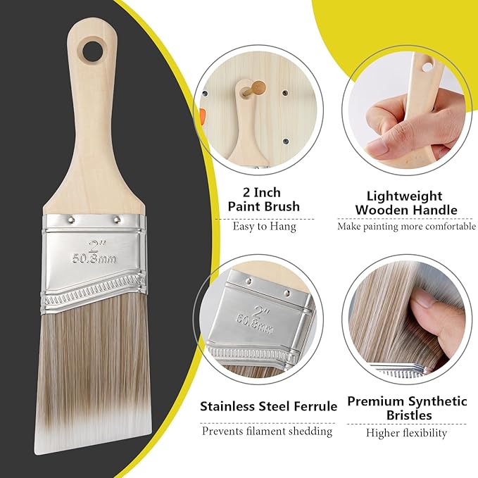 Mister Rui Paint Brush Set, 4 Pack Angle Brushes Professional Trim, Cabinet & Wall Paint Brushes for Oil, Latex, Synthetic Bristles, No Shedding