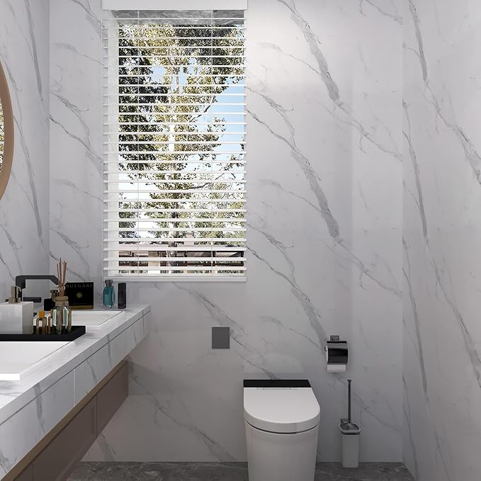 White Marble Contact Paper for Countertops Cabinets 48x78 inch Glossy Marble Peel and Stick Wallpaper Waterproof Removable Self-Adhesive Marble Vinyl Wrap Film for Kitchen Bathroom Wall Covers