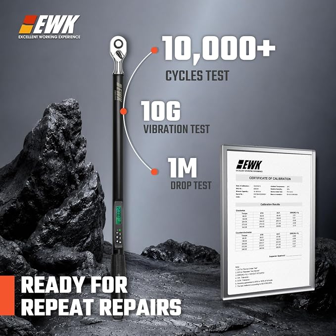1/2 Inch Drive Digital Torque Wrench 7.4-147.6 ft-lbs (10-200 Nm) | IS0 6789, ±1.5% clockwise / ±2.5% counterclockwise, LCD Display, LED Buzzer Vibration Alert, 30 Memory Values