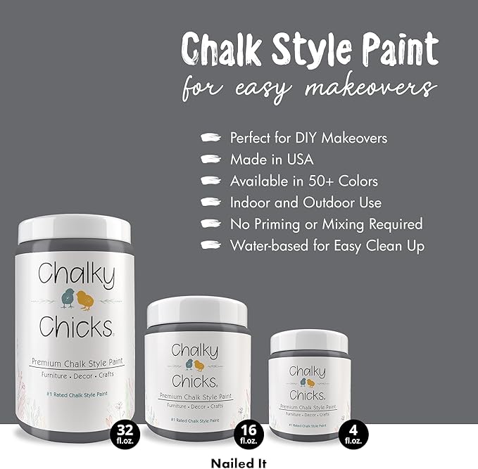 Chalky Chicks 32 Fl Oz Matte Nailed It (Blueish Gray) Chalk Paint for Furniture Without Sanding - No Prep Furniture Paint No Sanding All in One for Crafts, Walls, Cabinet, Metal, Dresser
