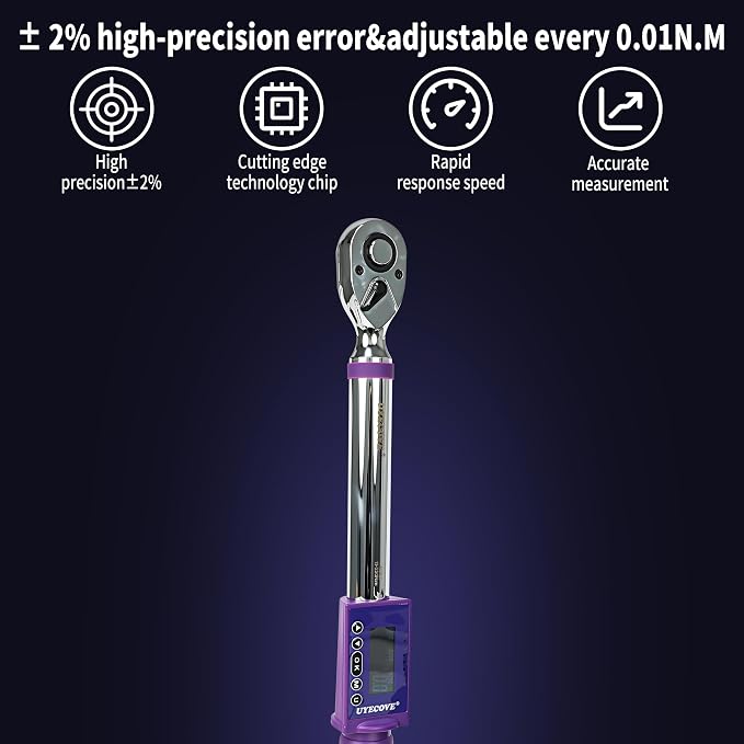 Digital Torque Wrench 1/2 Drive, (8.1-147.5 FT-LB/11-200N.M) ±2% High Accuracy Digital Torque Wrench, With Vibration, Buzzer and LED Alert