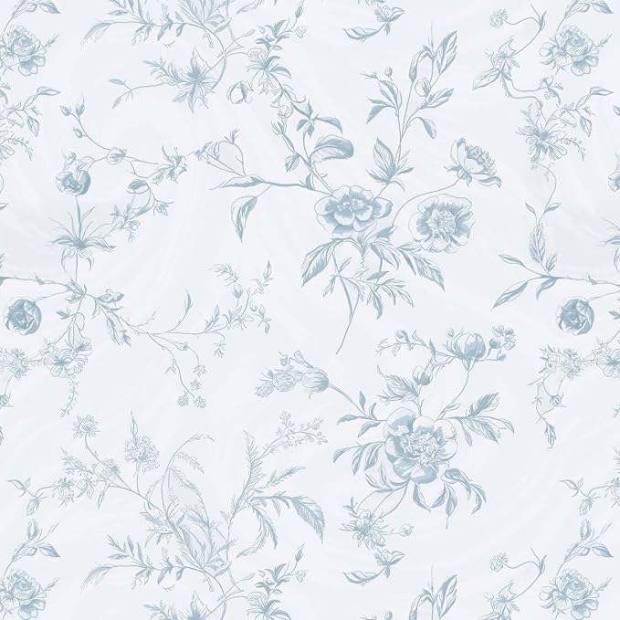 Ismoon Blue Wallpaper Peel and Stick Floral Vintage Stick on Wall Paper French Textured Contact Paper for Cabinet Removable Self Adhesive Wallpaper Vinyl Roll Shelf Deco, 17.3x78.7in