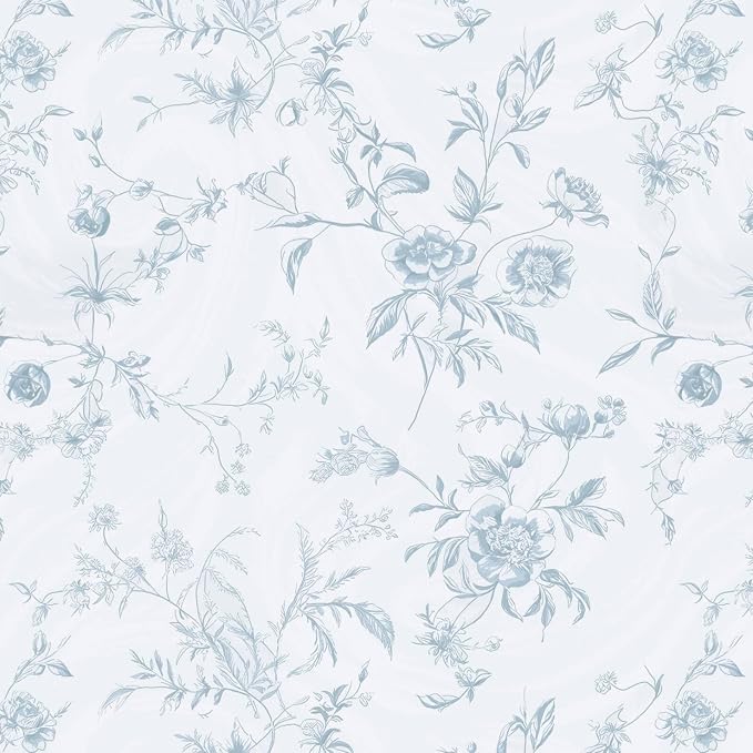 Ismoon Blue Wallpaper Peel and Stick Floral Vintage Stick on Wall Paper French Textured Contact Paper for Cabinet Removable Self Adhesive Wallpaper Vinyl Roll Shelf Deco, 17.3x196in
