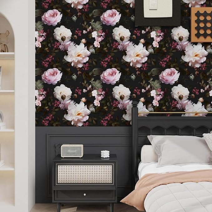 Fvlow Glowing Pink Floral Peel and Stick Wallpaper 17.4" x 118" | Renter Friendly, Removable & Waterproof, Vinyl Easy Install for Bedrooms, Bathrooms, Kitchens, Cabinets and Home Decor