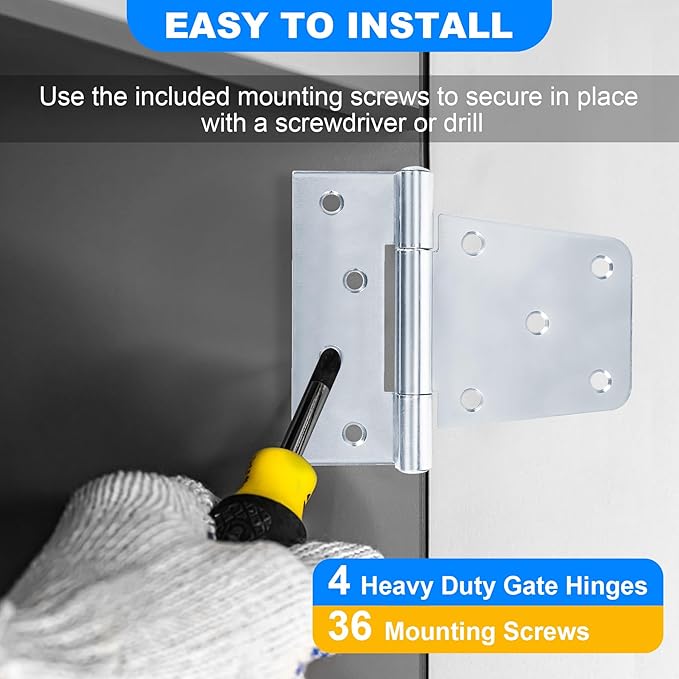 Heavy Duty Gate Hinges 3.5 inch 4 Pack Extra Thick Industrial T Hinges Barn Door Shed Door Hinges for Large Wooden Gates Wood Fence Outdoor - Zinc Iron Finish (Screws Included)