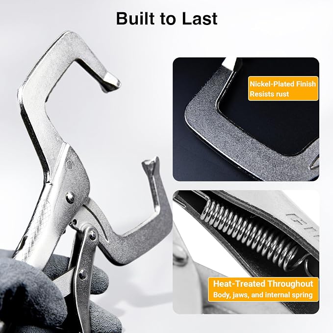 11-Inch Locking C-Clamp Pliers, Regular Tips, Heavy-Duty Welding Clamps