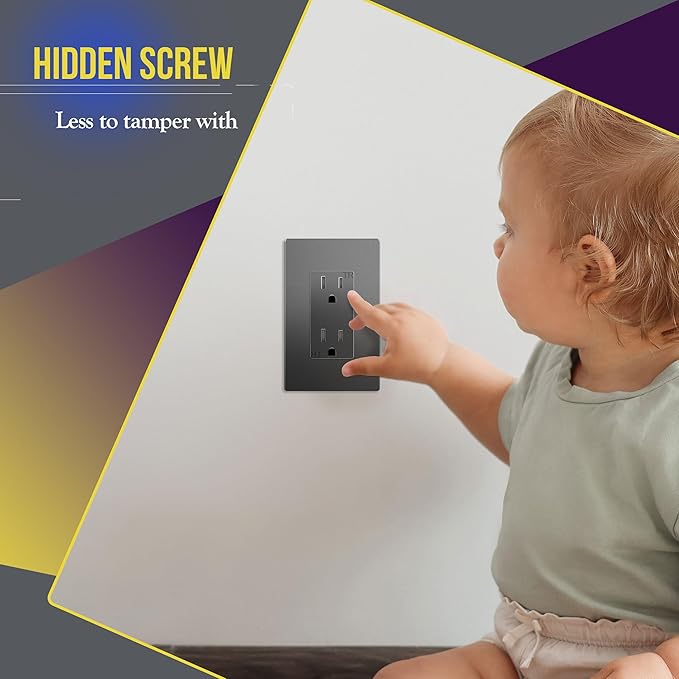 ENERLITES Decorator Light Switch or Receptacle Wall Plate, Screwless Wall Plate, Standard Size, 1-Gang 4.68" x 2.93", Polycarbonate Thermoplastic, UL Listed, SI8831-SG, Gloss Finish, Space Gray